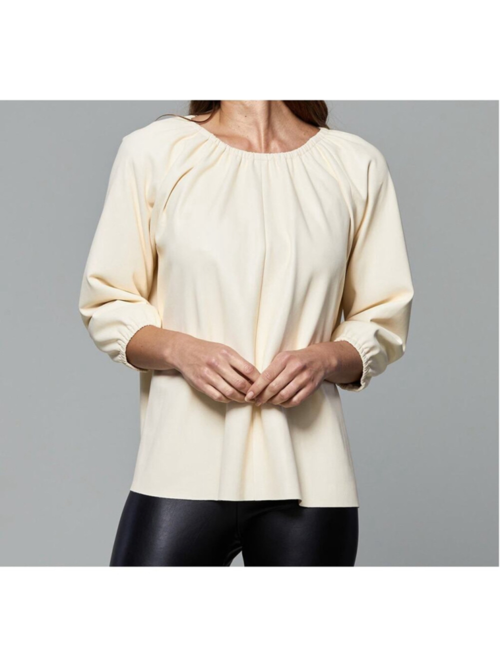 Dolce Cabo Boho Faux Leather Cream Puff Sleeve Top S